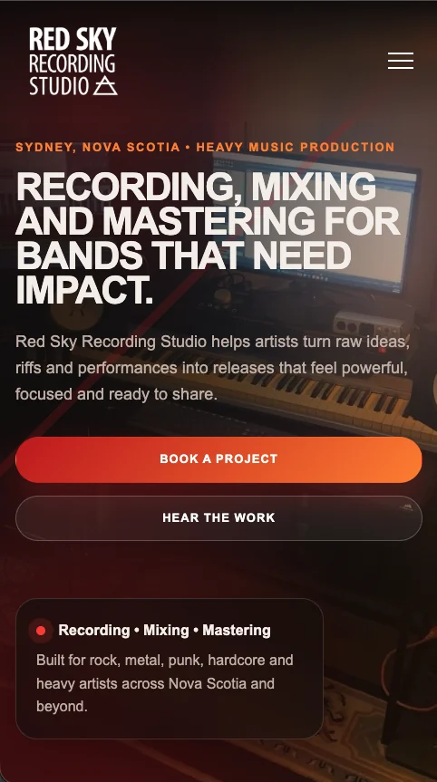 Red Sky Recording Studio website screenshot